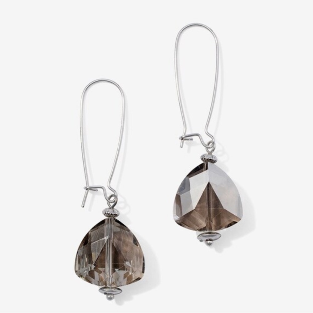 Chico’s | NWT Long Drop Smoky Faceted Stone Drop Dangle Silver Tone Earrings